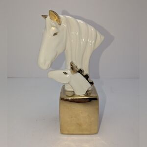 Horse Head Porcelain Figurine White And Gold 7.5 Inches Tall, Mare and Colt